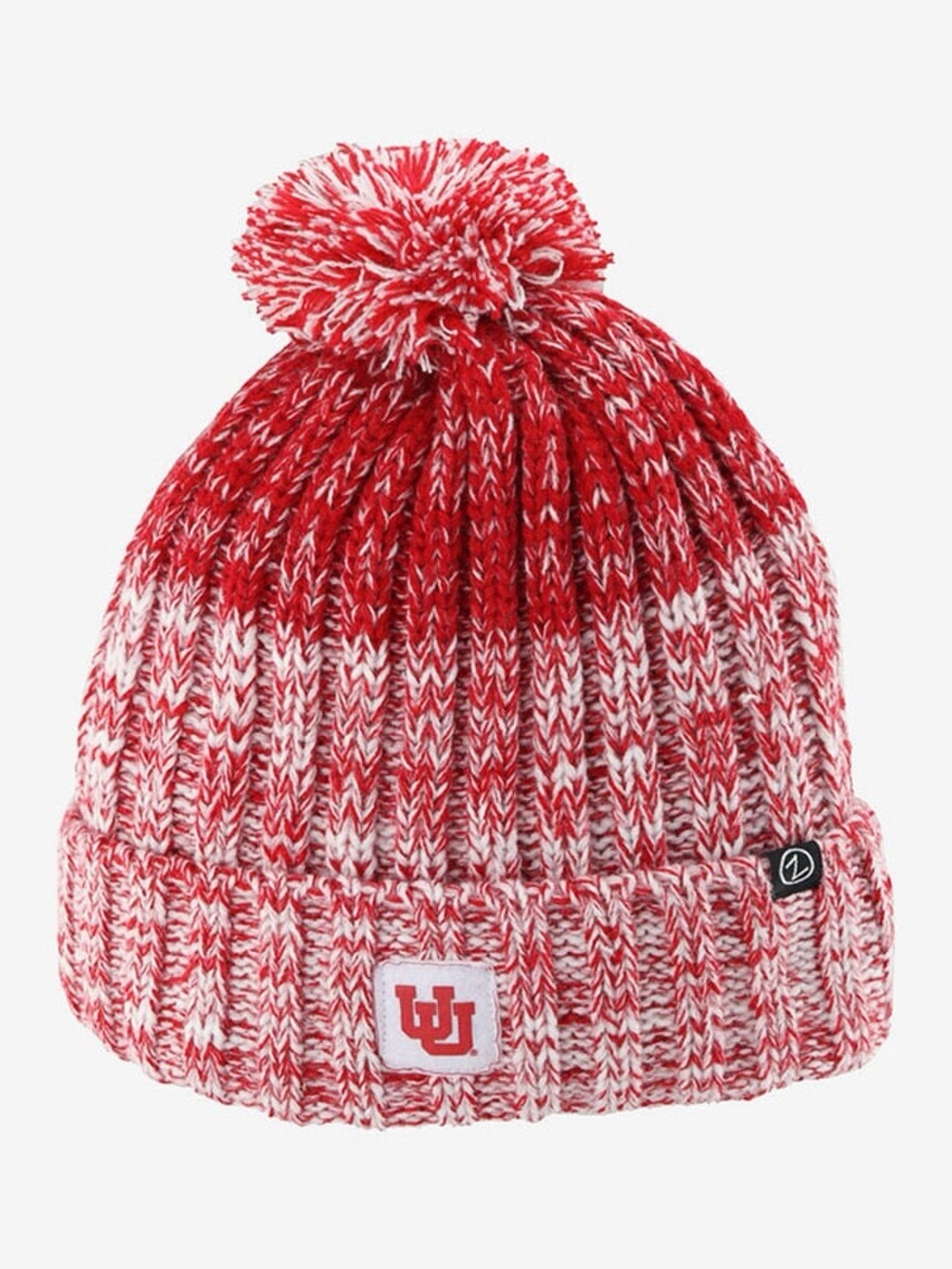 Zephyr Women's Red And White Interlocking U Pom Beanie - University of Utah